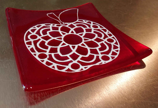 Decorative glass apple plate