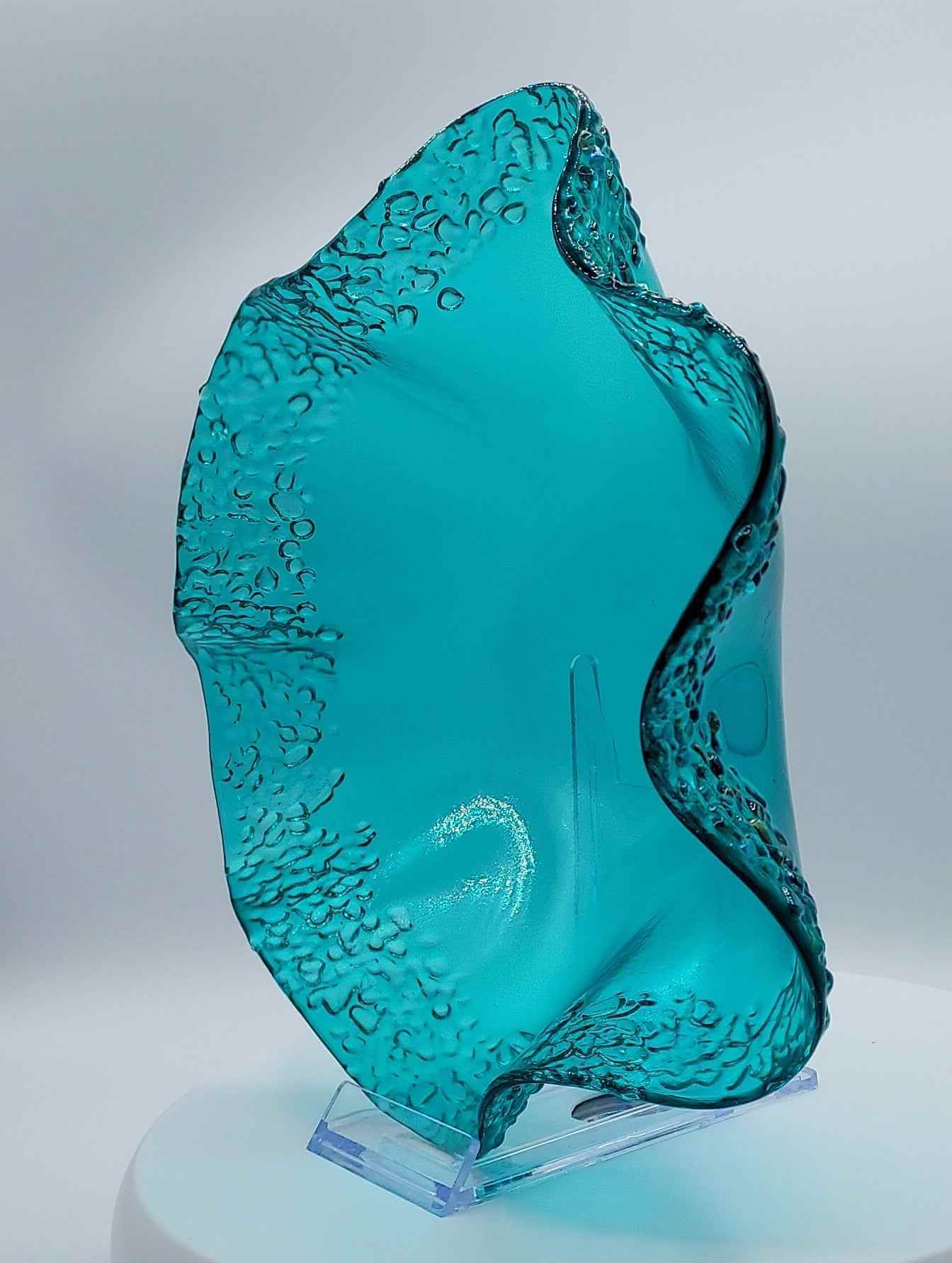 Fused Glass Bowl crafted with Caribbean blue glass with a ruffled edge