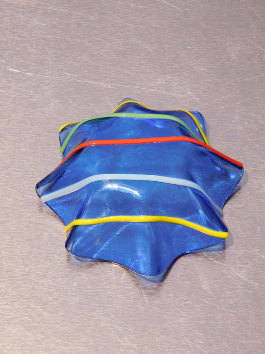 Blue glass transparent trinket bowl