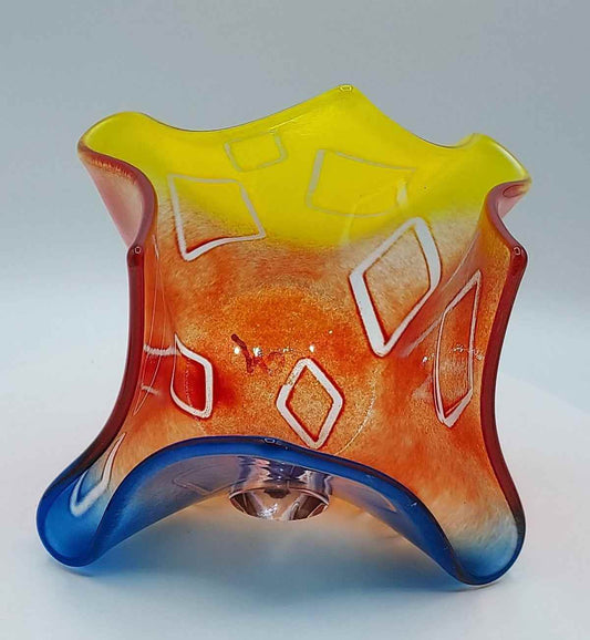 Primary colors glass vase with floating diamond pattern