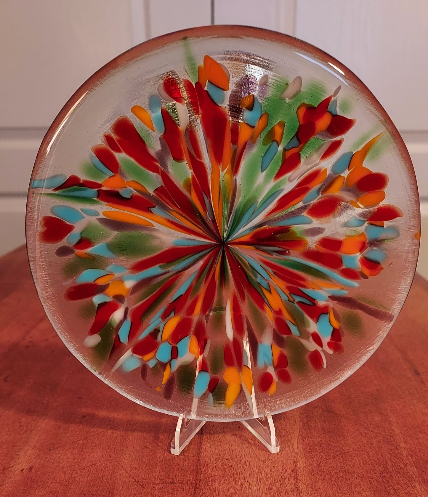 Clear glass with rainbow colors decorative plate