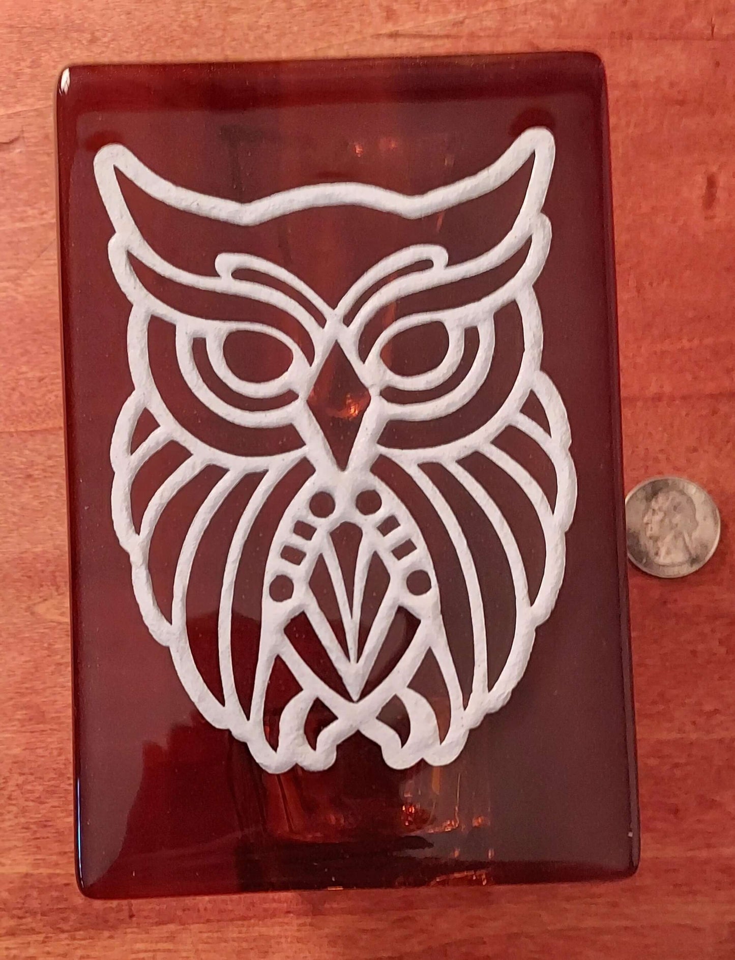 Amber tealight holder with owl