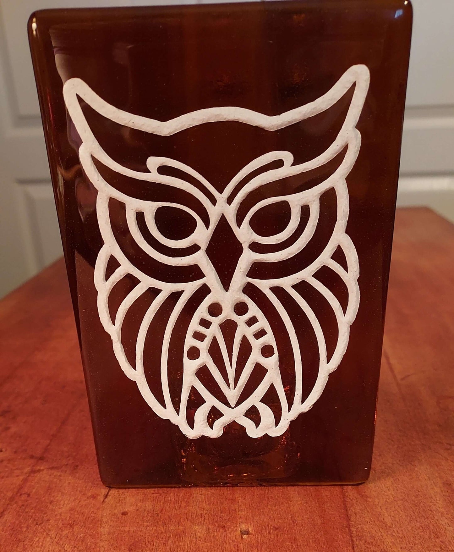 Amber tealight holder with owl