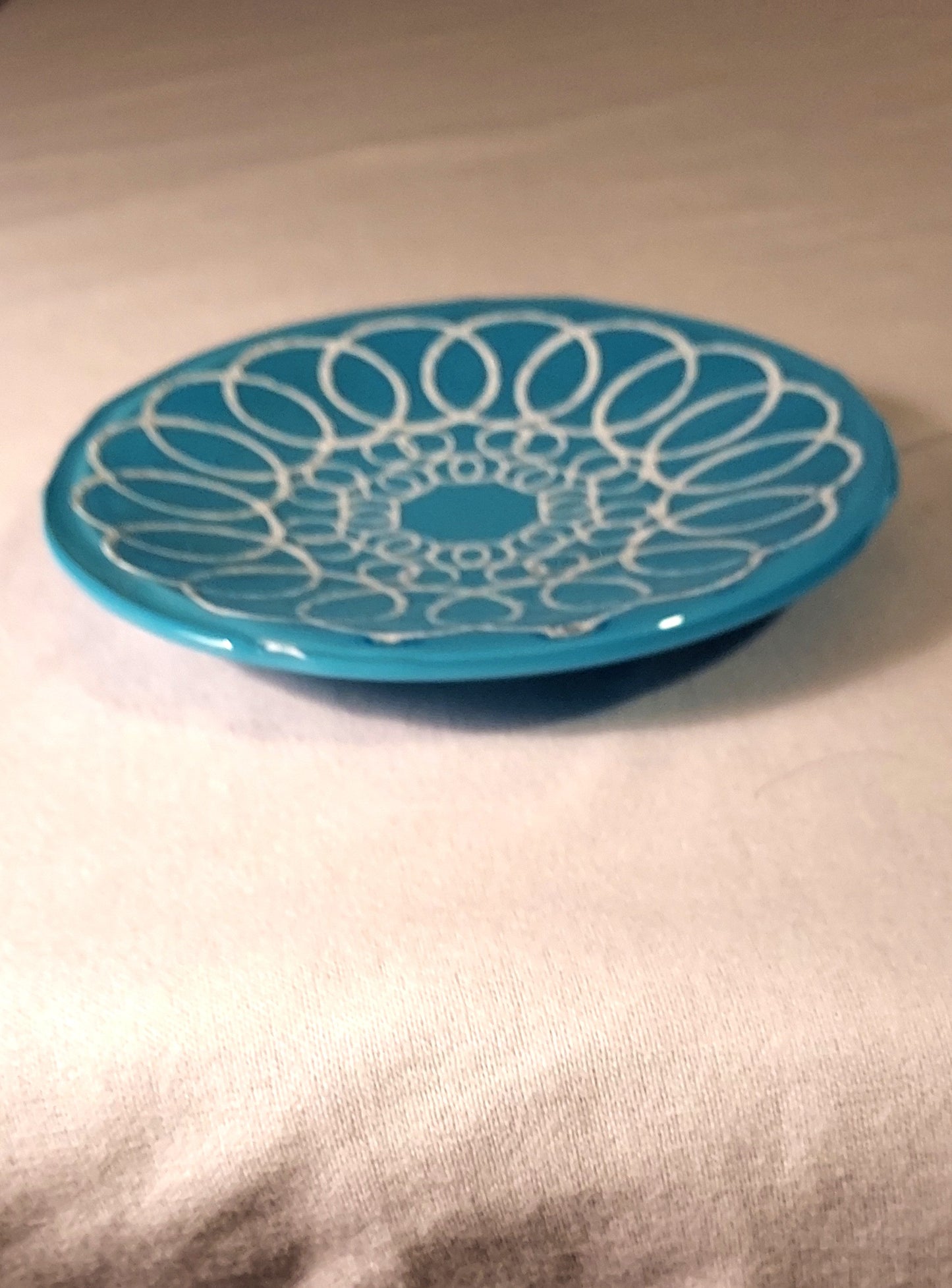 Sky Blue 6" glass plate with ringlet design