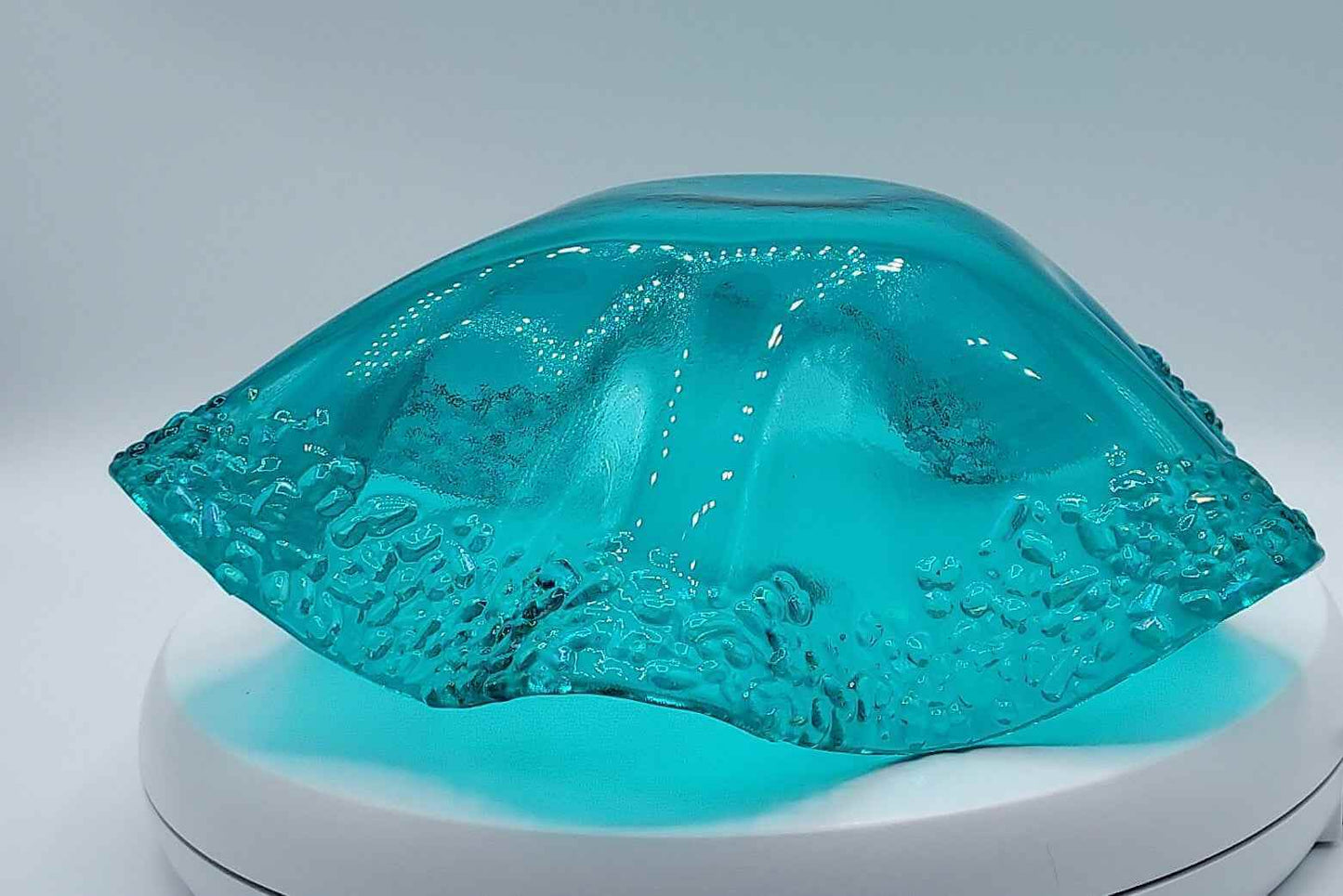 Fused Glass Bowl crafted with Caribbean blue glass with a ruffled edge