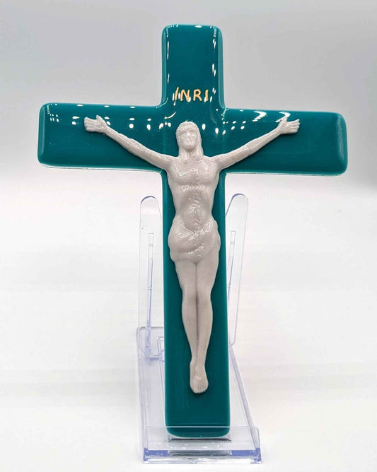 Teal cross with corpus