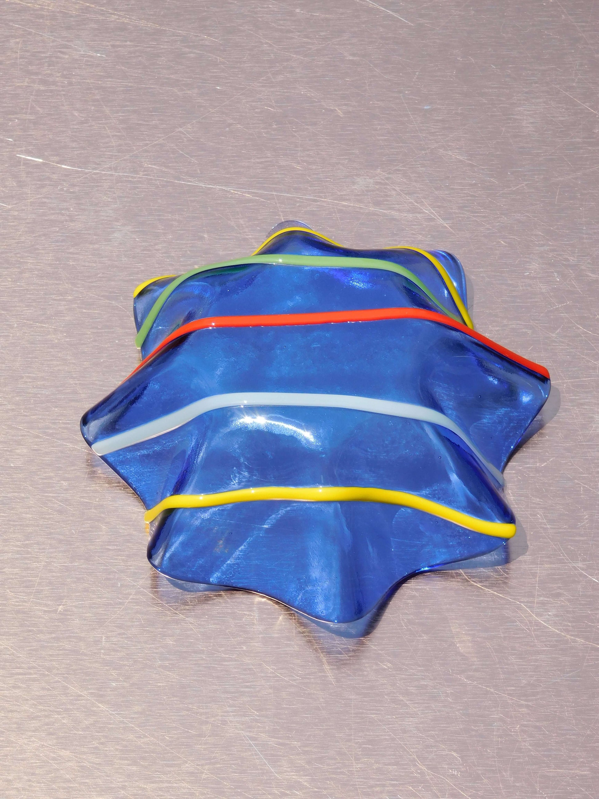 Blue glass transparent trinket bowl