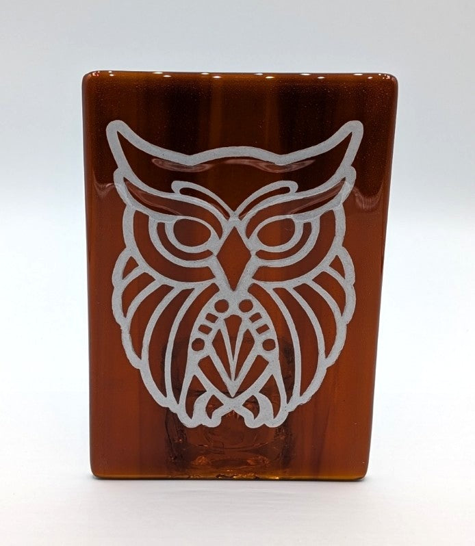 Amber tealight holder with owl