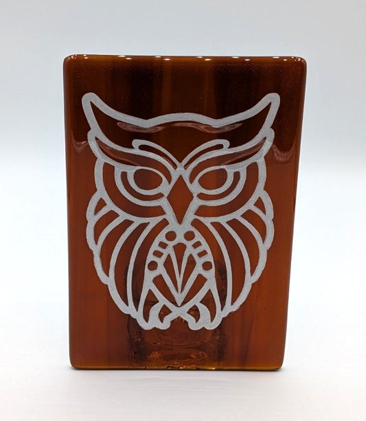 Amber tealight holder with owl