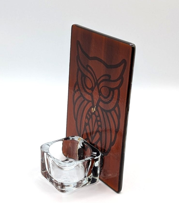 Amber tealight holder with owl