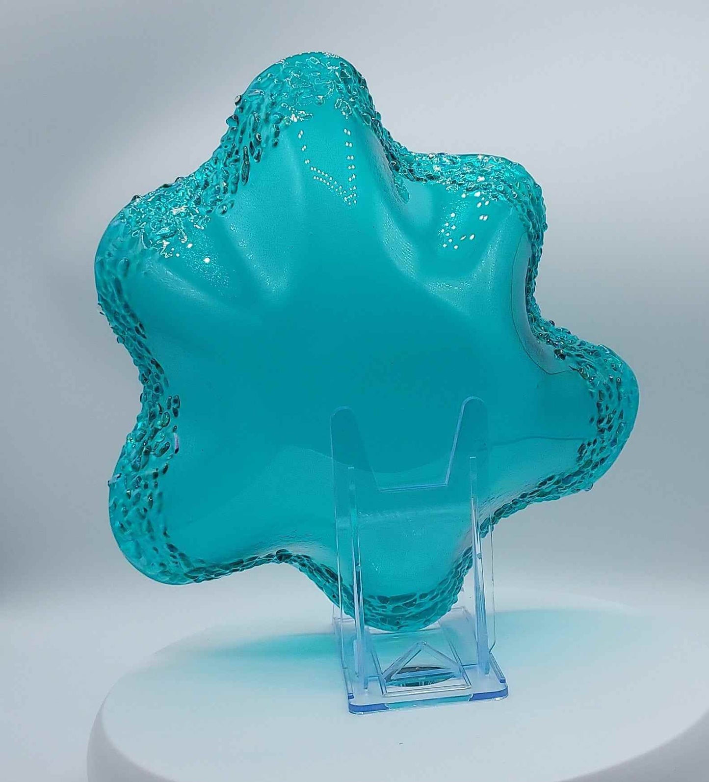 Fused Glass Bowl crafted with Caribbean blue glass with a ruffled edge